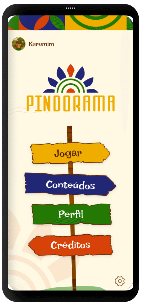 Print em mockup da tela inicial do aplicativo Pindorama